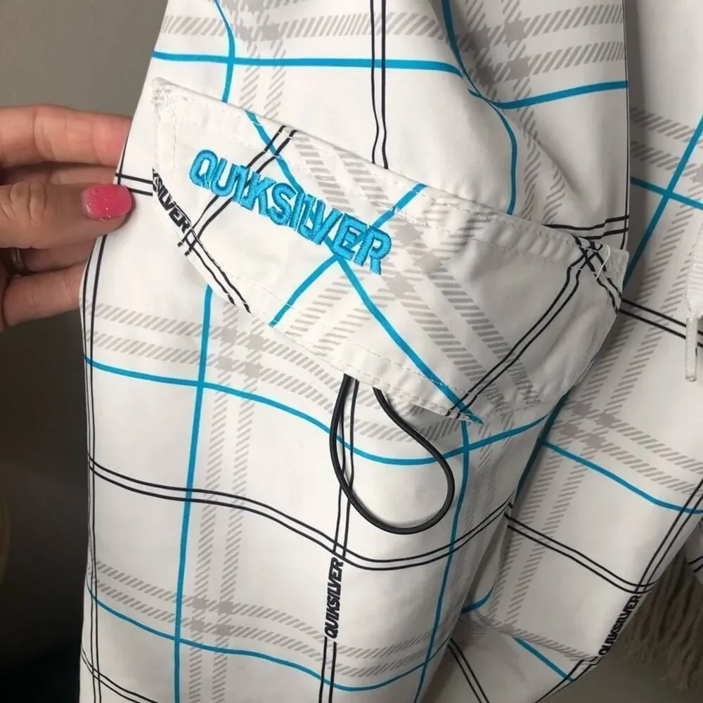 Quiksilver White Plaid Board Shorts